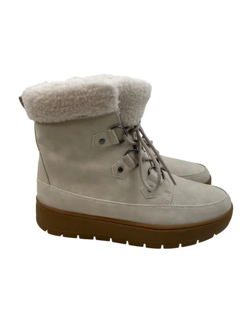 Falls Creek Anita Shearling Lined White Winter Boots Lace-Up Womens Size 9M - Picture 2 of 14